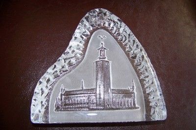 Nybro Sweden Rock Crystal Paperweight, Stockholm City Hall Kungsholmen