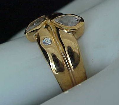   carats Pear Cut & Marquise cut Bezel set GOLD ep Band Ring Sz7  