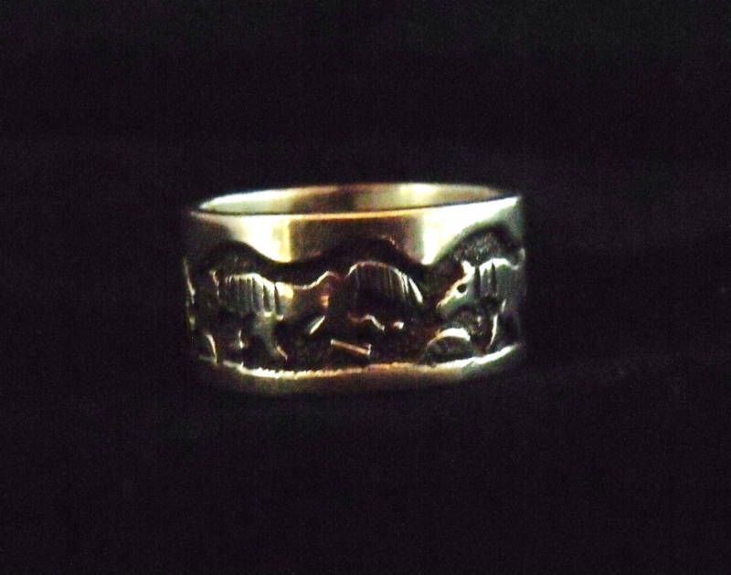 Three Horse Story Ring   Navajo Handmade  