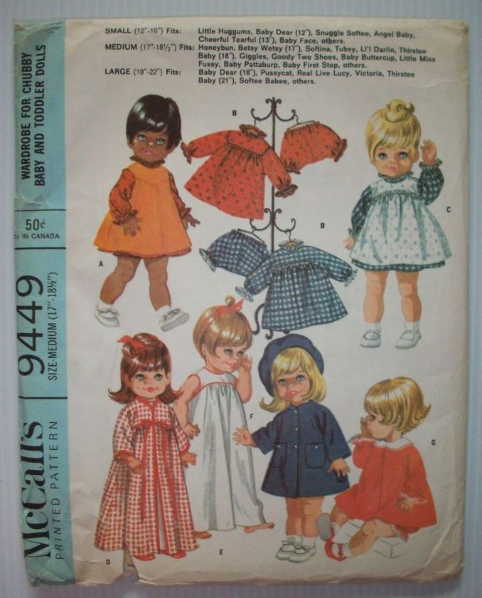 17   18 1/2 1968 chubby baby toddle doll clothes pattern medium coat 