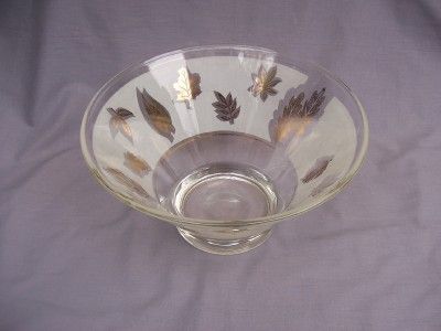 VTG Glass Large Salad Chip Bowl Frosted Gold Leaves G. Reeves 