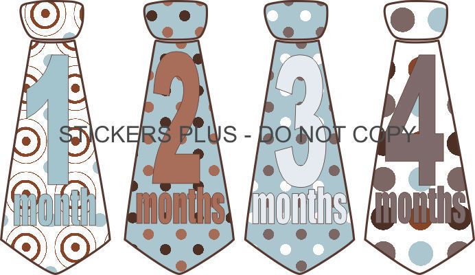 Monthly Baby Boy Onesie Necktie Stickers Blue Brown Dot  