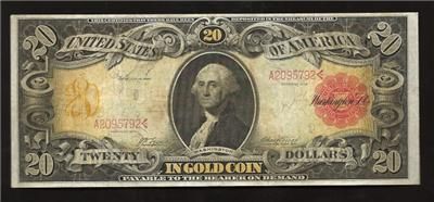 1905 $20.00 Gold ( AKA Technicolor note) Solid VF grade  