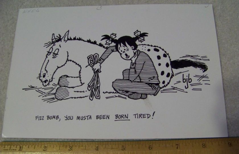 Original Cartoon bjb Fizzbomb Horse in Western Horseman  