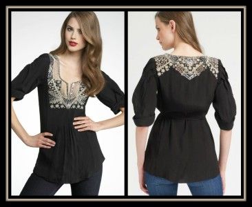 Nanette Lepore TATIANA Silk Top Blouse 2 XS UK 6 NWT $332 Embroidered 