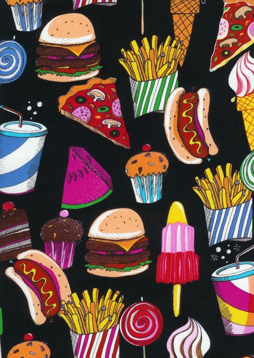 Ice Cream Candy Cupcake French Fry Lollipop Fabric NEW  