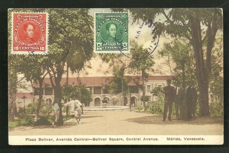 Merida Plaza Bolivar Libertador Venezuela 2 stamps 1921  