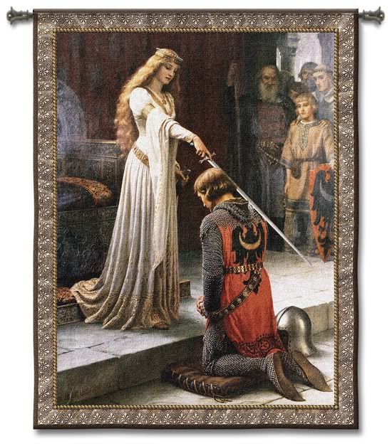 THE ACCOLADE KNIGHT MEDIEVAL ART TAPESTRY WALL HANGING  