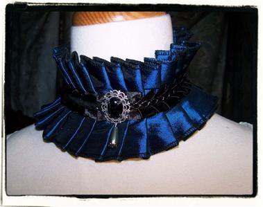 Gothic Electric Blue Victorian Neck Posture Ruff Choker