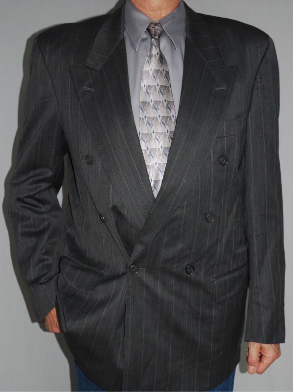 Hugo Boss Blazer 44L Gray Pinstripe Double Breasted  