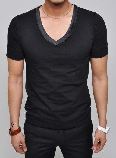 Men summer special edged v neck slim style short t shirts tees tops 