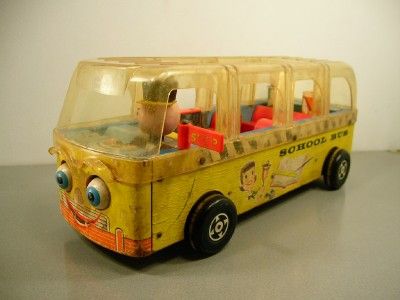   60s FISHER PRICE #983 SCHOOL BUS Clear Top Rotating Kids/Driver/Eyes