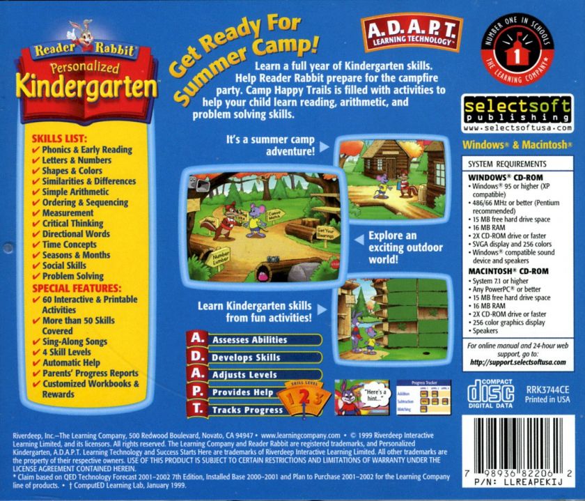 READER RABBIT KINDERGARTEN DELUXE * PC / MAC * NEW 798936822062  