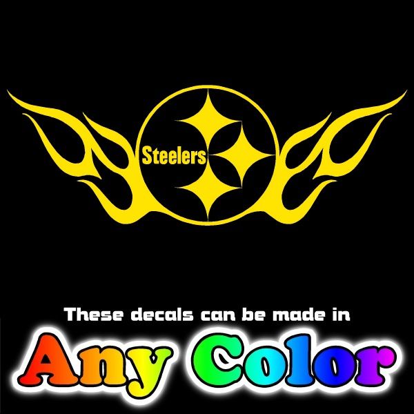 Steelers Logo w Flames 23 Chrome Window Sticker Decals  