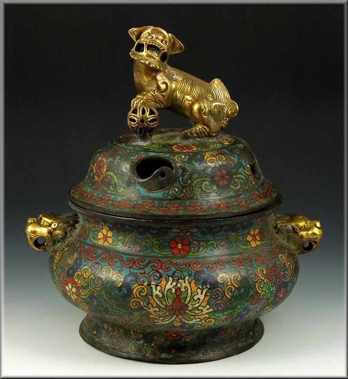 Lg Antique Chinese Cloisonné on Bronze Censer Ming Mark  