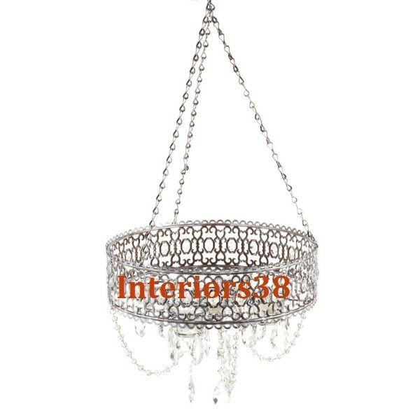   FRENCH CHIC Gray CANDELIER Crystals Drop Silver CANDLE HOLDER  