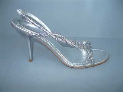 RENE CAOVILLA SILVER CRYSTAL SANDALS HEELS NEW NIB 36  