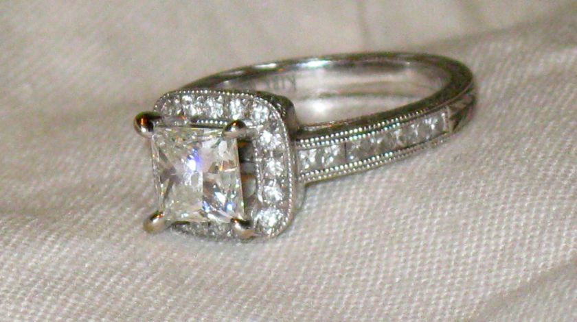 Kirk Kara Engagement Ring 1.02Ct. Princess Cut Diamond 0.45 Ct Band 