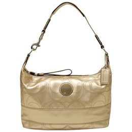 NEW COACH Signature Stripe Stitched Metallic Gold Hobo shoulder bag 