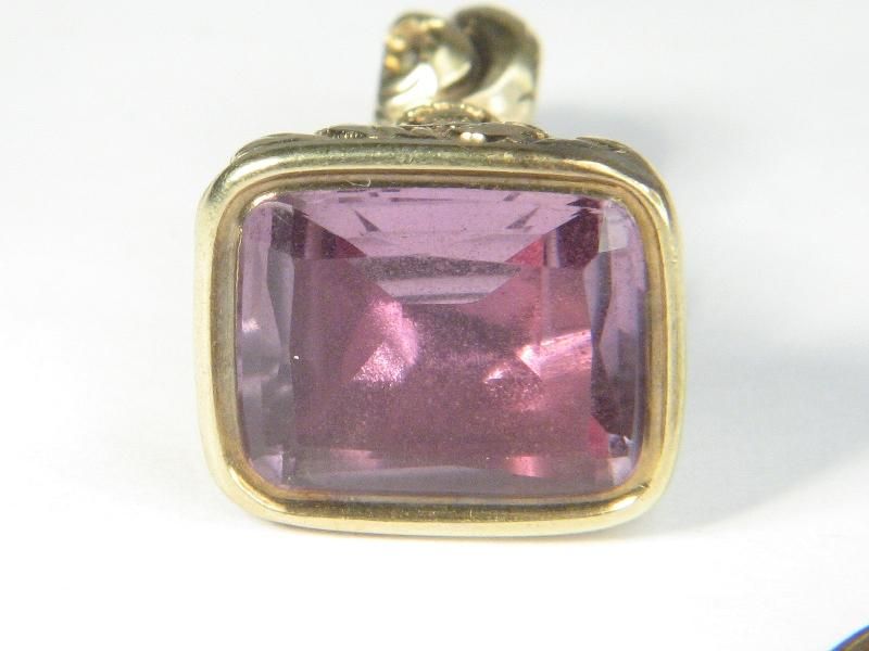 ANTIQUE ENGLISH 15K GOLD AMETHYST SEAL FOB CHARM c1830  