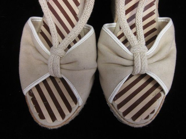 MOSCHINO CHEAP & CHIC Tan Rope Canvas Wedges Sz 38 8  