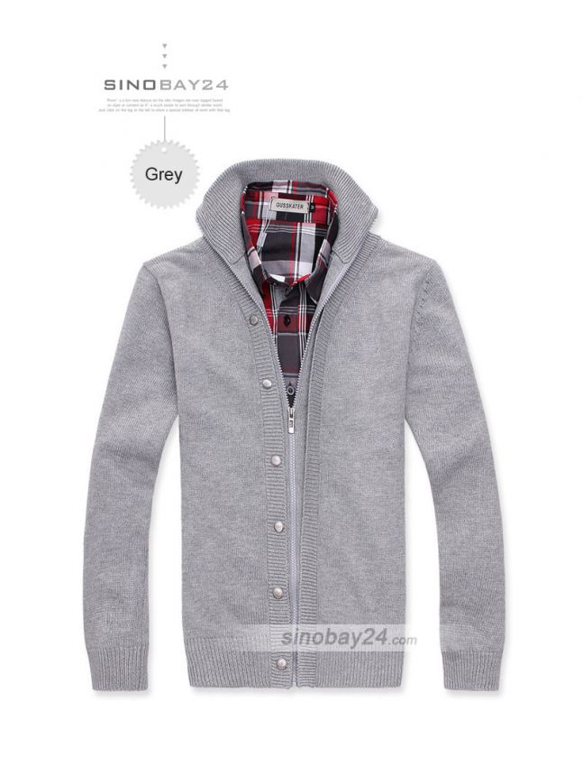 C41046 Mens Causal Cardigan Knit Zipper Turn Down Neck Long Sleeves 