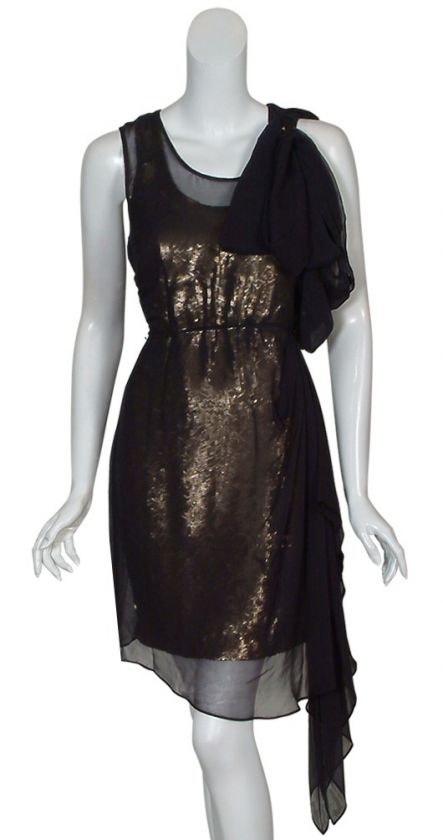 ROBERT RODRIGUEZ Gold Sequin Chiffon Party Dress 10 NEW  