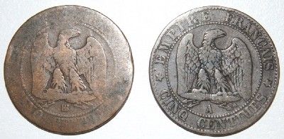   1864 FRENCH NAPOLEON III CINQ (5) CENTIMES BRONZE COINs di11c  