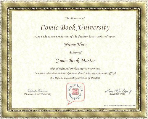 Comic Book Master University Diploma Degree Certificate  