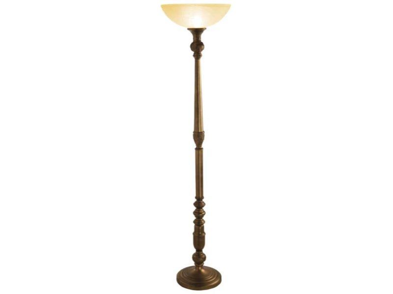 Antique Bronze Torchiere Floor Lamp Glass Shade  