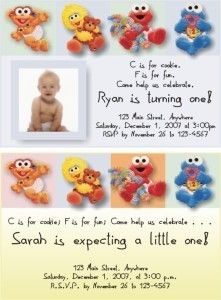 BABY SESAME STREET 1st Birthday and Shower Invitations  