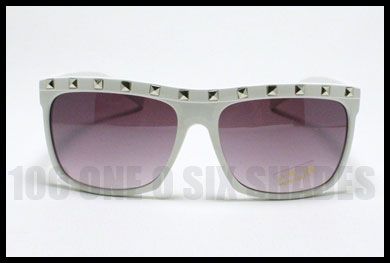 Metal STUD Rock N Roll Style Mob Sunglasses 80s Retro WHITE  