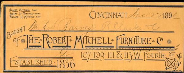 Billhead of The Robert Mitchell Furniture Co., Cincinnati, Ohio, 1890 