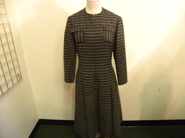 VINTAGE GEOFFREY BEENE WOOL GRAY STRIPED DRESS 8  