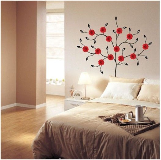 RED GERBERA TREE PEEL& STICK Adhesive Removable Wall Decor Accents 