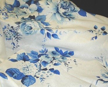 Blue Rose Floral Linen like Deco Fabric  56 x 1yard  