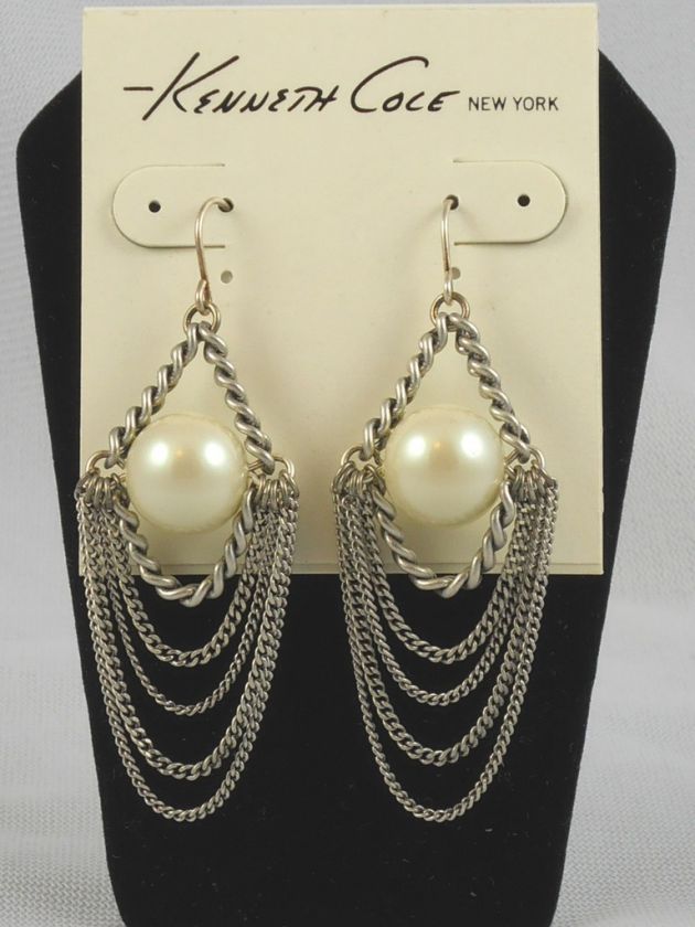 Kenneth Cole Silvertone Chain Faux Pearl Earrings  