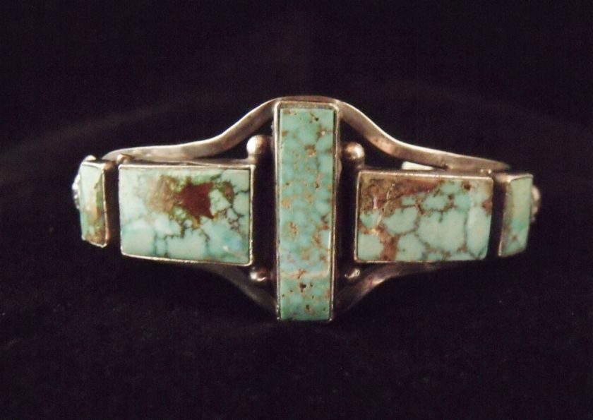 Sterling Silver and Turquoise Bracelet with Rectangular Stones  Navajo 