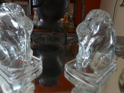 Fab Pair of Clear Glass Tang Horsehead Bookends  