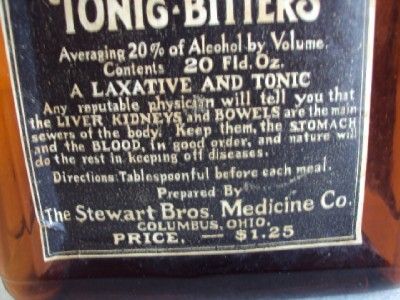 Dr Stewarts Tonic Bitters Bottle 7.75 tall Amber  