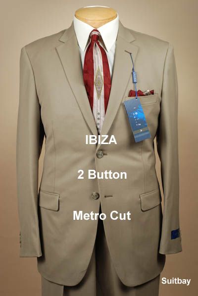 48L   TAN Wool IBIZA Mens Suit   48 Long IB41  