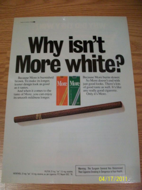 OLD MORE CIGARETTES MENTHOL 120S AD RARE  