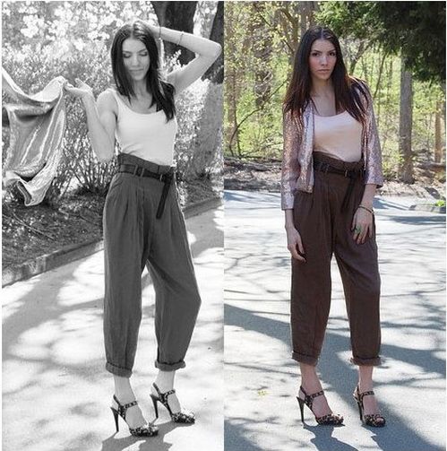 Retro High Waisted Harem Pants With Belt/Bud Waist Pant  