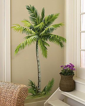 Huge Wall Mural Island Tropical Coconut Palm Tree Large Green Murals 