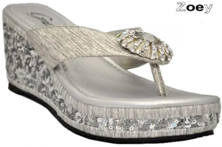 NEW JUST RELEASED GRAZIE ZOEY BLING RHINESTONE WEDGE SANDAL FLIP FLOPS 