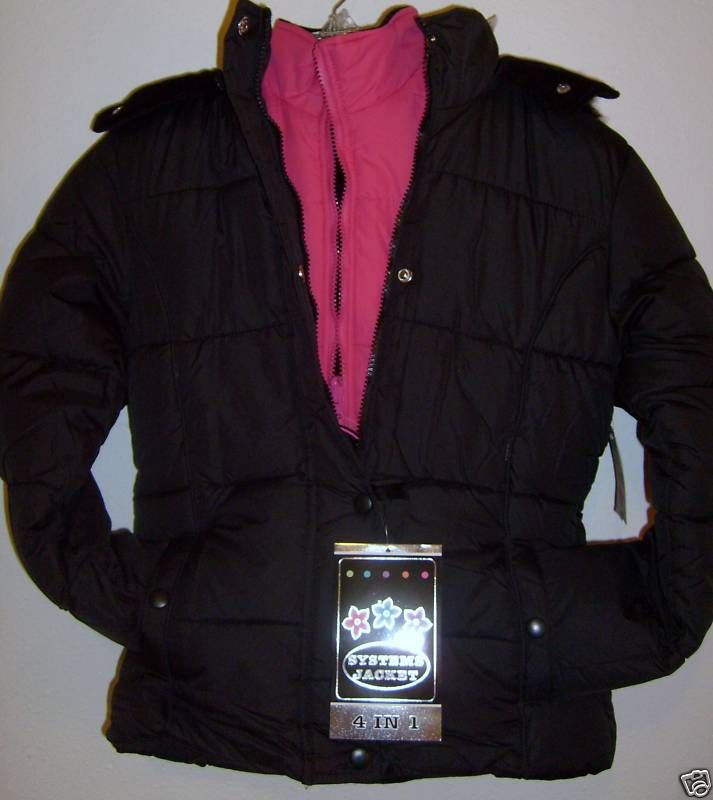 Arizona Girls 5/6 Winter 4 in 1 Jacket w/hood Blk/Pk  