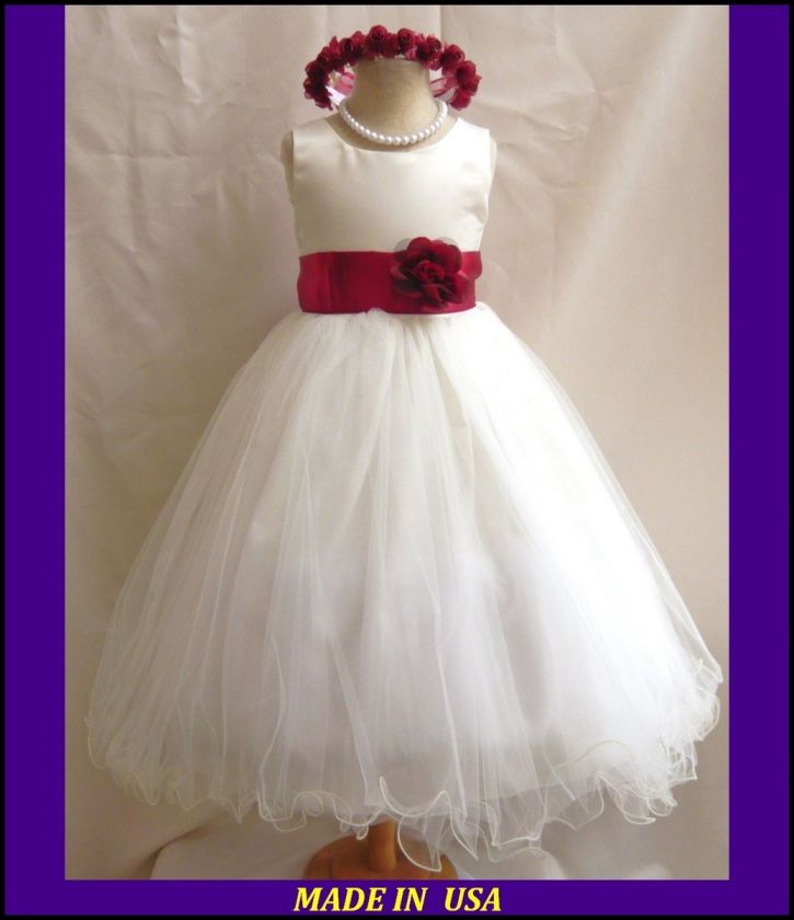 NEW IVORY APPLE RED PAGEANT RECITAL FLOWER GIRL DRESS 18 24MO 2 4 6 8 