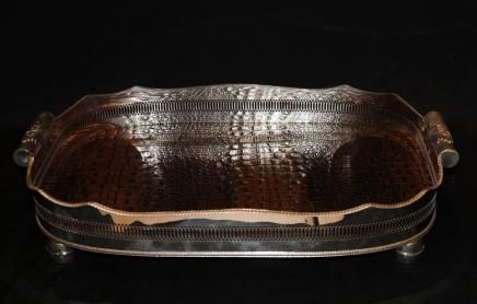 Silver Plate Tray Faux Crocodile Skin Butlers Platter  