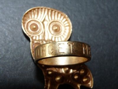 Catherine Popesco French Owl Forget Me Not Ring Austrian Crystals 