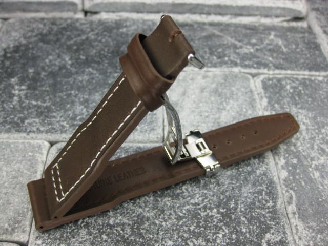 New Calf Leather Strap Deployment Buckle SET Brown Watch Band Fit IWC 